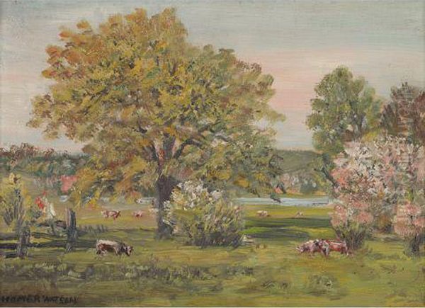 Elm Trees And Blossoms, Grand River, Near Doon Oil Painting by Homer Ransford Watson