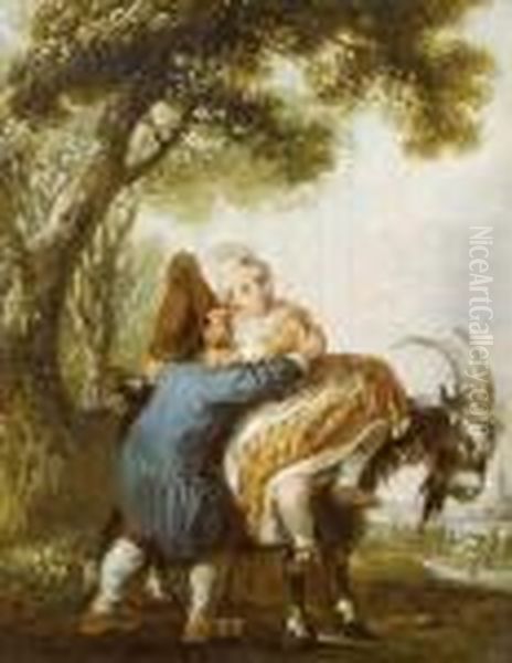 Enfant Jouant Avec Une Chevre Oil Painting by Francois Louis Joseph Watteau