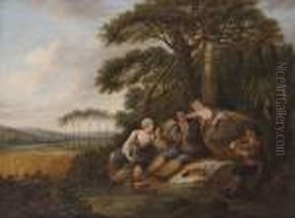 Le Repas Des Moissonneurs Et La Jeune Laitiere Courtisee Oil Painting by Francois Louis Joseph Watteau