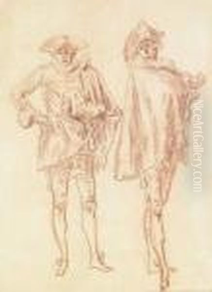 Deux Etudes D'homme En Pied, Vetus De Capes Oil Painting by Francois Louis Joseph Watteau