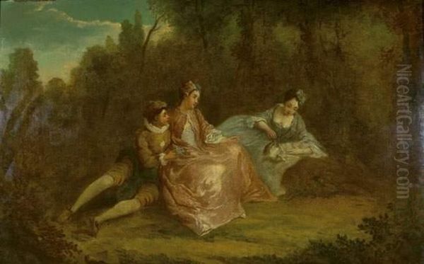 Scene Galante. Oil Painting by Francois Louis Joseph Watteau