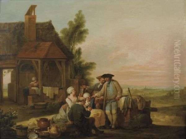 Le Marchand Ambulant Oil Painting by Louis Joseph, Dit Watteau De Lille