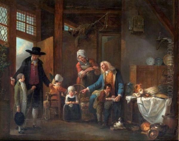 L'arrivee Du Jeune Apprenti Oil Painting by Louis Joseph, Dit Watteau De Lille