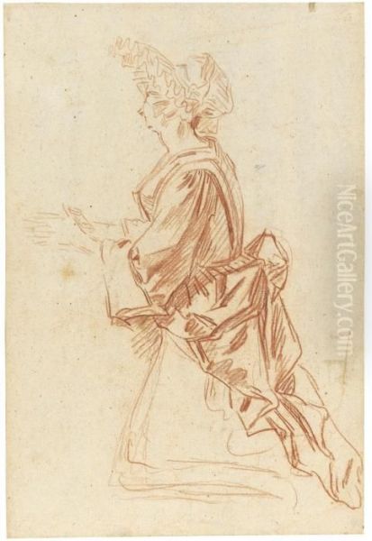 A Kneeling Woman Praying, Seen From The Side Oil Painting by Watteau, Jean Antoine