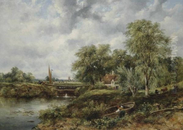 Dedham Lock Oil Painting by Frederick Waters Watts