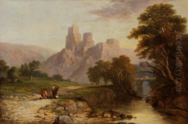 View Of Chepstow Castle Oil Painting by James Webb