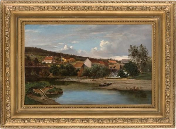 Storgard Med Foss I Forgrunnen Oil Painting by Herman Wedel-Anker