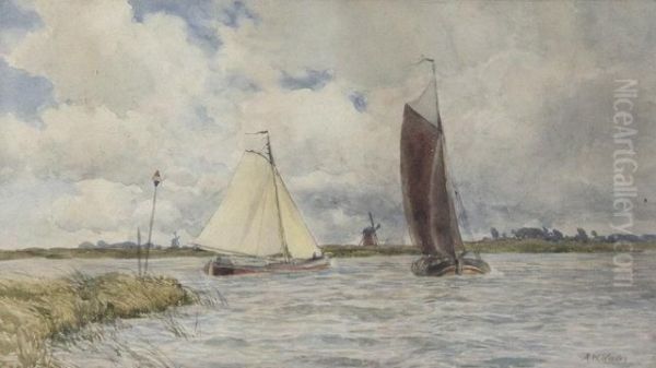 Norfolk Broads Oil Painting by Augustus Watford Weedon