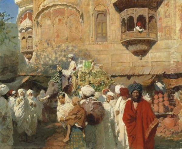 A Street In Jodphur, India Oil Painting by Edwin Lord Weeks