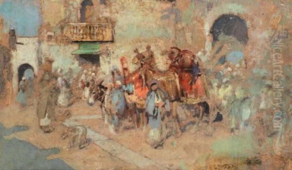 Foule Dans Une Rue Du Caire Oil Painting by Edwin Lord Weeks