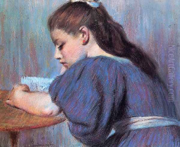 Young Girl Reading 2 Oil Painting by Federigo Zandomeneghi