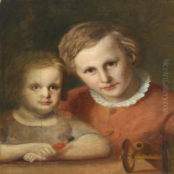 Portrait Of The Brothers Axel And Oscar Wanscher As Children Oil Painting by Theodor Gustav Wegener