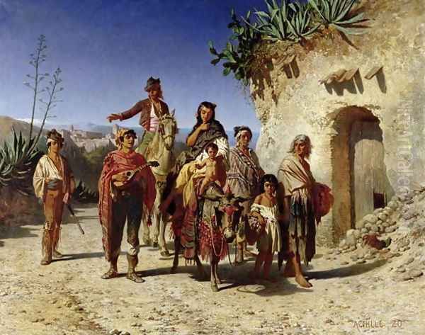 A Gypsy Family on the Road, c.1861 Oil Painting by Achille Zo