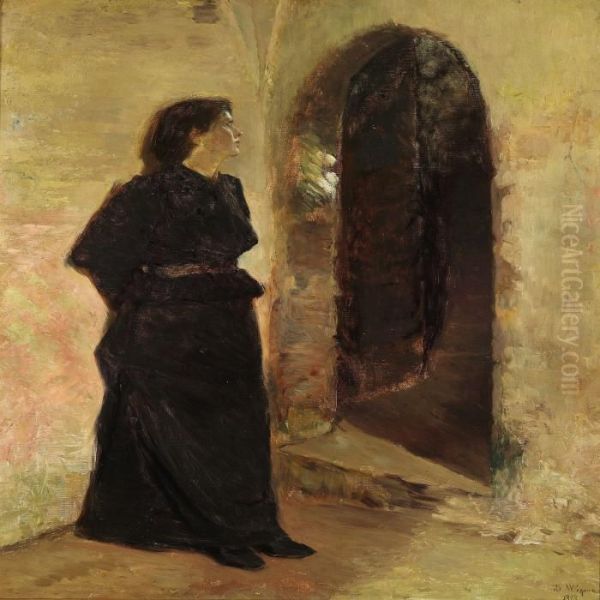 Young Woman At A Domed Door Oil Painting by Bertha Wegmann