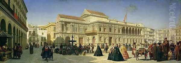 The Plaza de San Francisco and the Ayuntamiento, Seville Oil Painting by Achille Zo