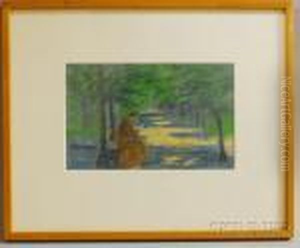 Monk Reading In A Tree Lined Path Oil Painting by Agnes Weinrich