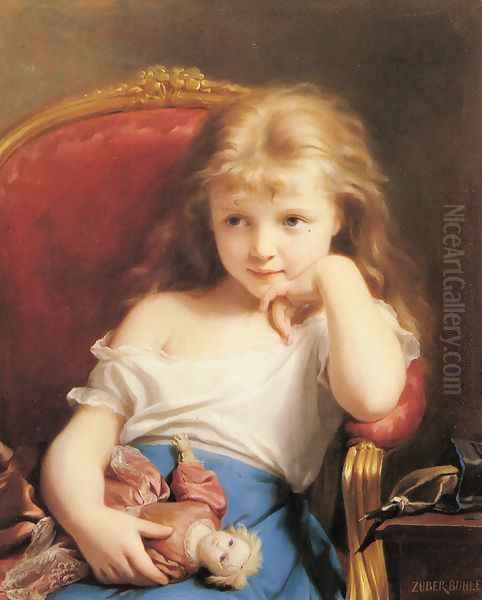 Young Girl Holding a Doll Oil Painting by Fritz Zuber-Buhler