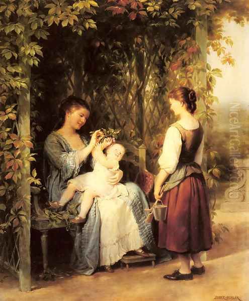 Tickling the Baby Oil Painting by Fritz Zuber-Buhler