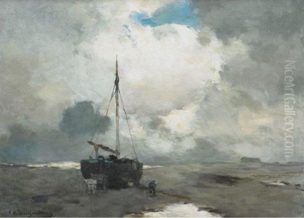 Low Tide Zeeland Oil Painting by Jan Hendrik Weissenbruch