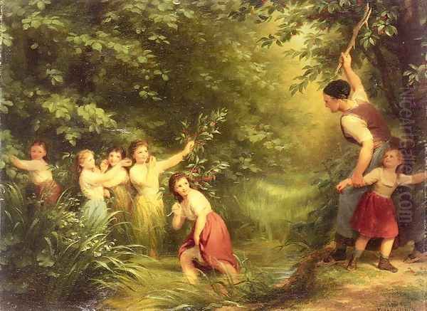 The Cherry Thieves Oil Painting by Fritz Zuber-Buhler