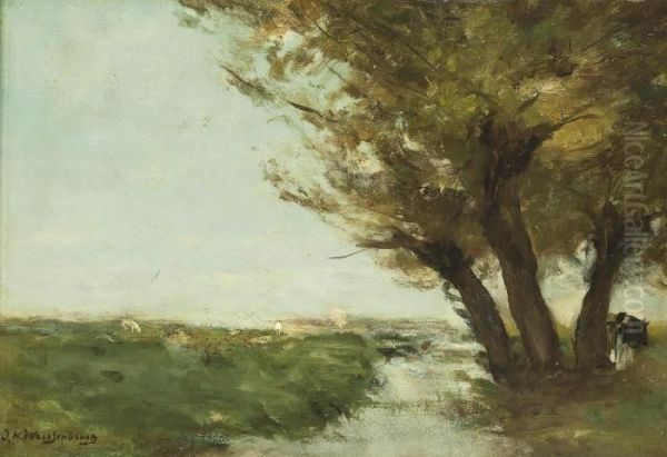 Under The Willow Trees Oil Painting by Jan Hendrik Weissenbruch