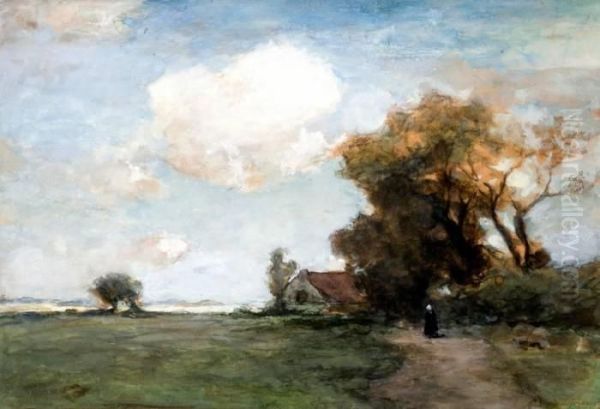 Vrouw Bij Boerderij In Een Duinlandschap Oil Painting by Jan Hendrik Weissenbruch