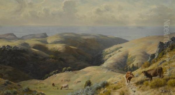 Cattle Grazing In Marin County Oil Painting by Thaddeus Welch