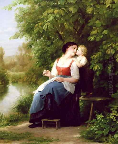 Mother and Son Oil Painting by Fritz Zuber-Buhler