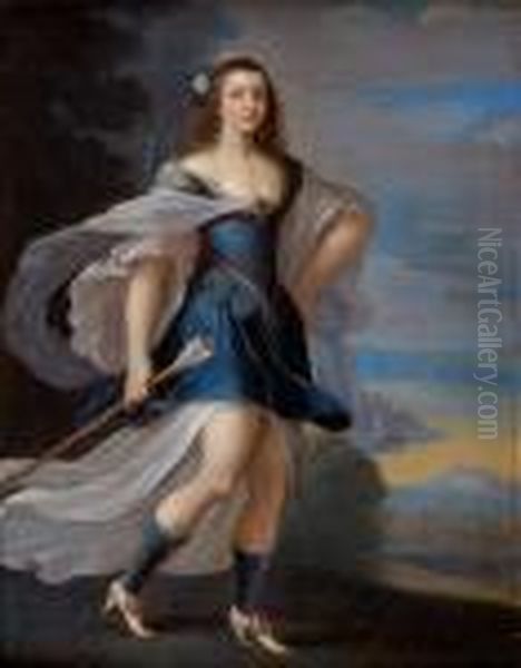 Portrait De Jeune Femme En Diane Oil Painting by Joseph Ii Werner