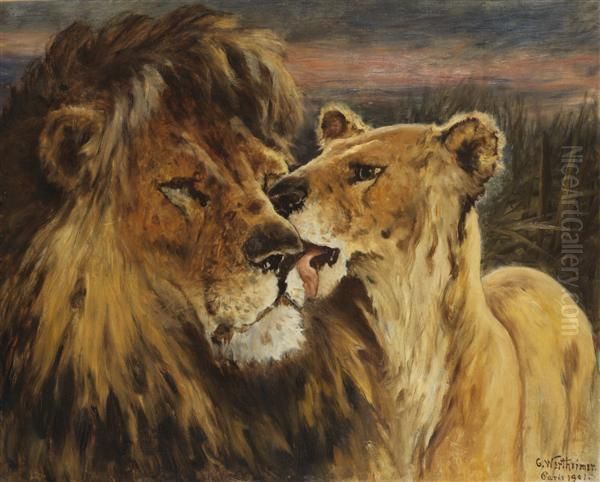 Couple De Lions Oil Painting by Gustav Wertheimer