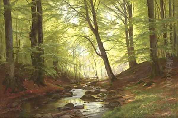 A Stream in a Forest Oil Painting by Christian Zacho