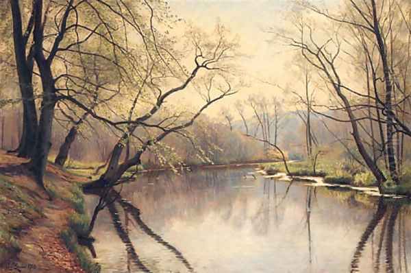 A Tranquil River Landscape Oil Painting by Christian Zacho