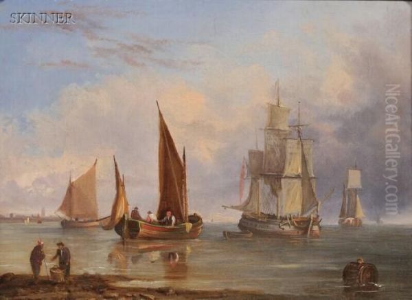 Ships In Port Oil Painting by J. Westall