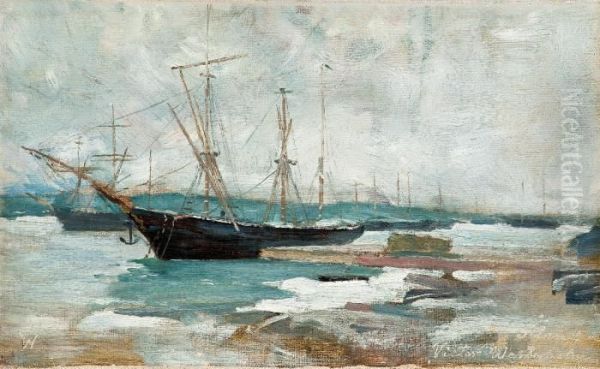 Vinter Scene From Aland Islands Oil Painting by Victor Westerholm