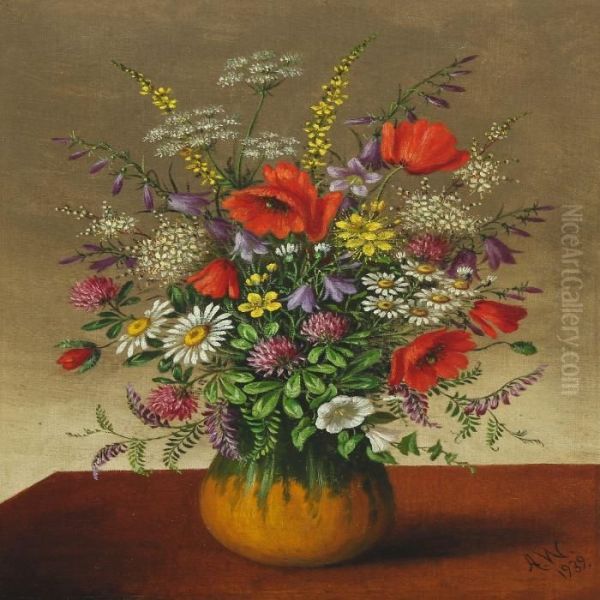 Flowers In A Vase Oil Painting by Anna Westphal