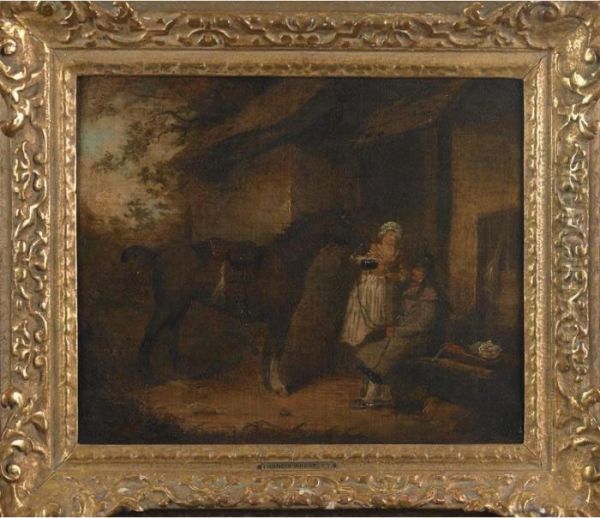 The Maiden And The Horseman Resting Outside An Inn Oil Painting by Francis Wheatley