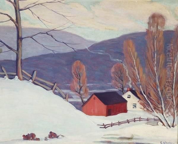 Winter Landscape With Farm Oil Painting by Clifton A. Wheeler