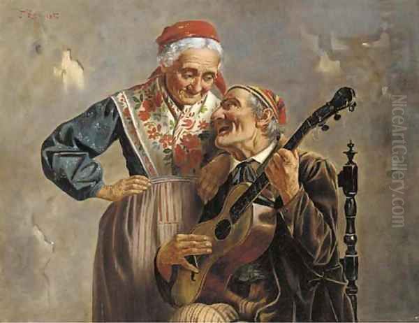 Serenading a loved one Oil Painting by Jules Zermati