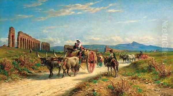 In the Roman campagna Oil Painting by Johann Zahnd