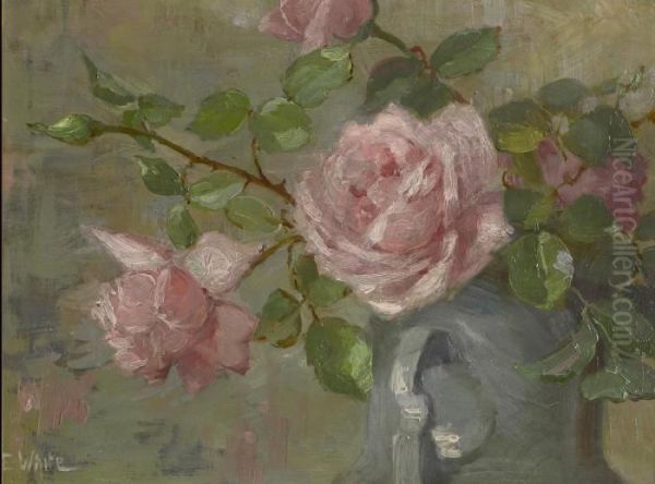 Pink Roses Oil Painting by Edith White