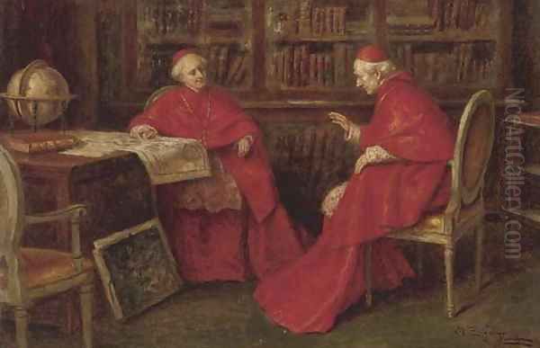 Cardinals studying a map Oil Painting by A. Zoffoli