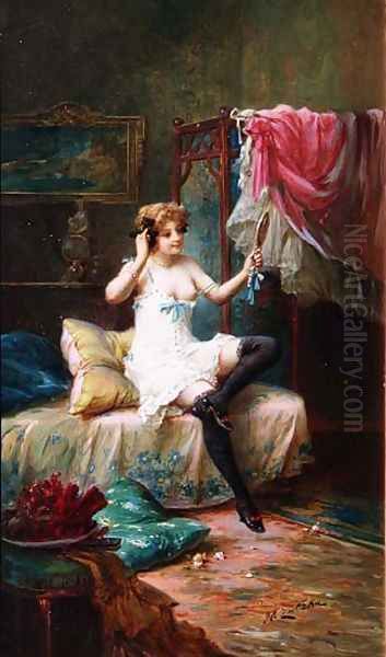 Mistress in her Boudoir Oil Painting by Hans Zatzka