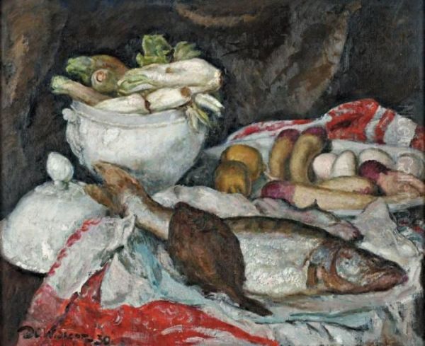 Nature Morte Au Poisson Oil Painting by David O. Widhopff