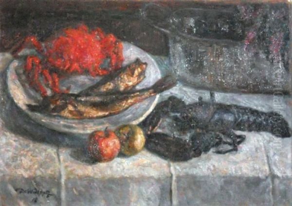 Nature Morte Aux Poissons Et Crustaces Oil Painting by David O. Widhopff