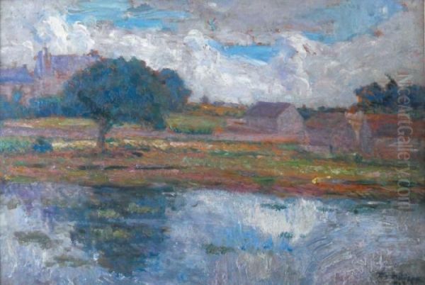 Paysage A La Riviere Oil Painting by David O. Widhopff