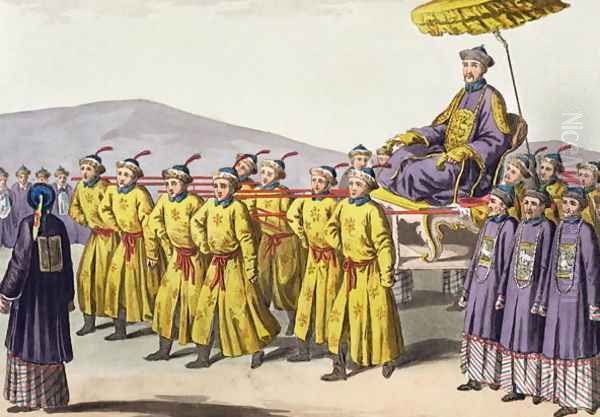 Emperor Chien Lung carried in Triumph, plate 18 from Le Costume Ancien et Moderne by Jules Ferrario, published c.1820s-30s Oil Painting by Gaetano Zancon