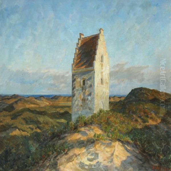 The Sand Covered Church In Skagen, Denmark Oil Painting by Johannes Martin Fastings Wilhjelm