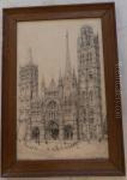 La Cathedrale De Rouen/le Gros Horloge Oil Painting by Frank Will