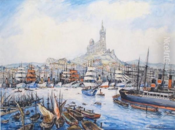 Marseille, Le Port Et Notre-dame De La Garde Oil Painting by Frank Will