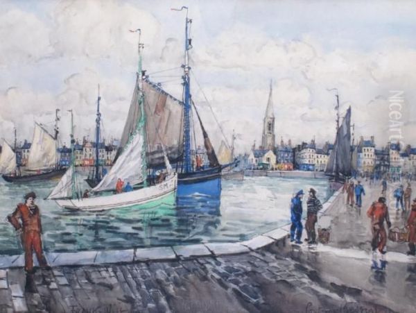 Retour De Pecheurs A Port-en-bessin Oil Painting by Frank Will